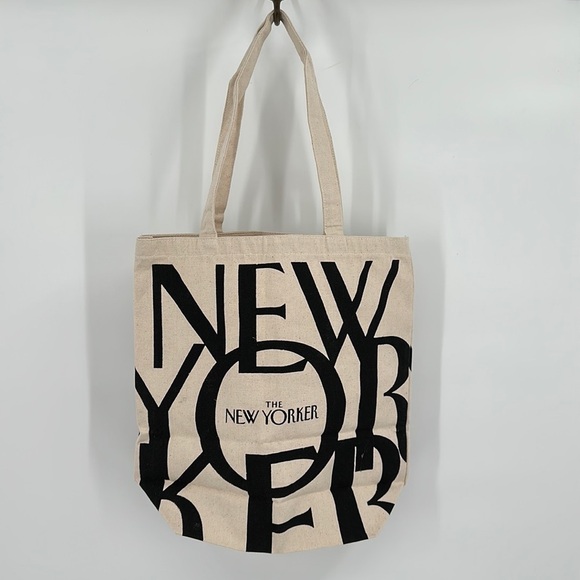 New Yorker Handbags - New Yorker Black and Light Tan Canvas Tote Bag